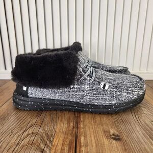 Hey Dude Britt Boho Cookies and Cream Womens Sz 6 Black White Moc Toe Oreo Shoes